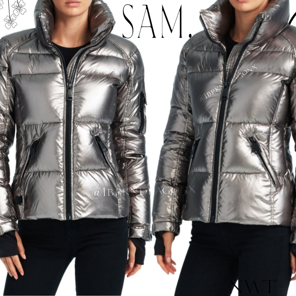 SAM. METALLIC PEWTER SILVER DOWN FEATHER COAT BRAND NEW PUFFER WINTER COAT SAM. - Picture 16 of 16